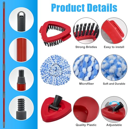 Image of Mop Replacement for Ocedar, Mop for O Cedar, Replacement Mop for O Cedar Spin Mop Contains 4-Section Mop Handle 2 Mop Replace Head 1 Mop Base 1 Scrubber Mop Head for O-Cedar Spin Mop