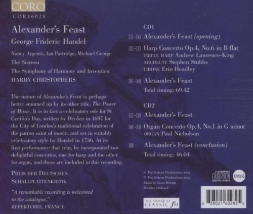 Vista 2 de Handel - Alexanders Feast Argenta Partridge George The Sixteen Christophers