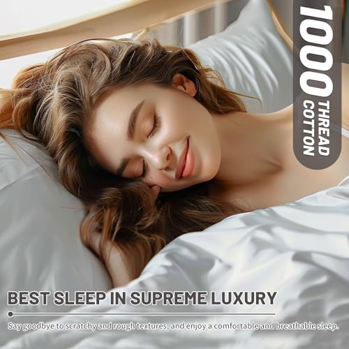 MEISHANG 1000 Thread Count Egyptian Cotton Sheets California King - 100% Egyptian Cotton Sheet Set, Sateen Weave, Soft & Breathable, 16" Deep Pockets - 4 Piece (Cal King, Grey)