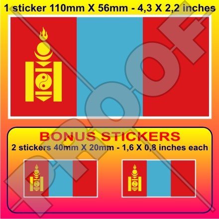 Mongolei Mongolisches Flagge 109,2 cm 110) Vinyl Bumper Aufkleber, Aufkleber X1 + 2 Bonus