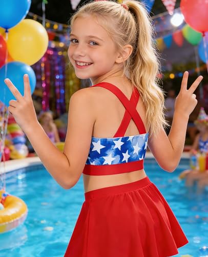 Image of Girls 2 Piece Tankini Swimsuit Summer Boyshort Bathing Suit with Beach Skirt Swimwear 5-16 Years