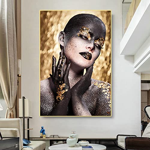 Toile murale sans cadre peinture moderne femme affiche salon 40x60cm noir or