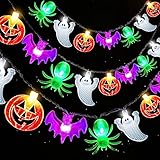 Halloween Lights, 20FT 40 LED Pumpkin Ghost Bat Spider String Lights Battery Operated with Timer, 8 Lighting Mode for Home Window Indoor Outdoor Halloween Party Decorations