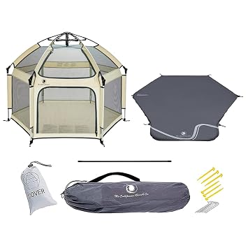 POP N GO PLAYPEN Premium Outdoor Baby Playpen Includes Self-Inflating Playmat Warm Ivory