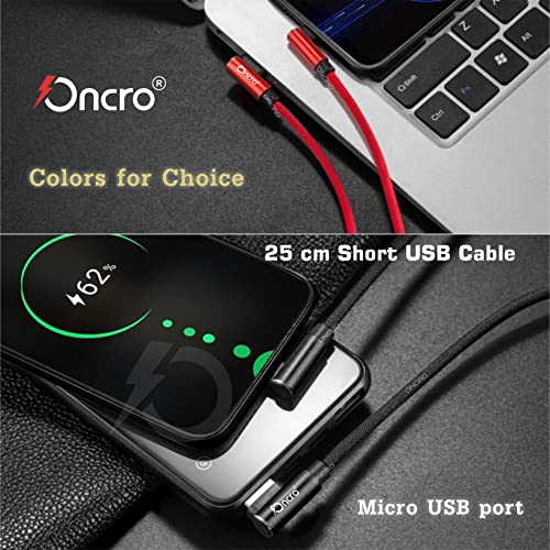 Image of Red braided 90 degree right angle l shape usb cable data fast charging micro short power bank samsung galaxy vivo oppo android smartphones mini 25cm use wall charger wire cord strong 4a plug