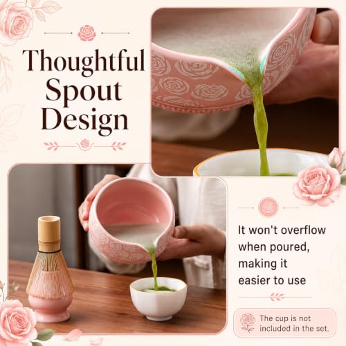 Image of Buucup Matcha Whisk Set, Ceramic Matcha Kit with Bowl & Tools, Rose Pink