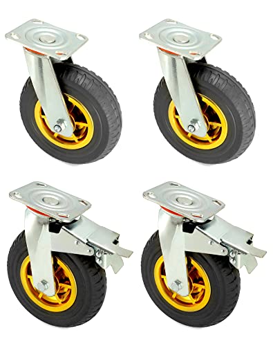 QWORK® 4X ruedas giratorias 200mm, hasta 280 kg por rueda, para transporte de muebles y transporte industrial (2 ruedas giratorias, 2 ruedas de freno)