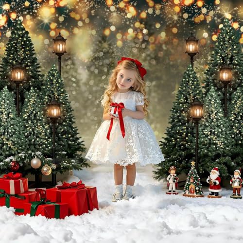 8x6ft Christmas Tree Backdrop Winter Snowflake Glitter Bokeh Christmas Photography Background Snowy Pine Tree Holiday Party Photo Booth Banner for Baby Shower Birthday Xmas Decorations - image 8