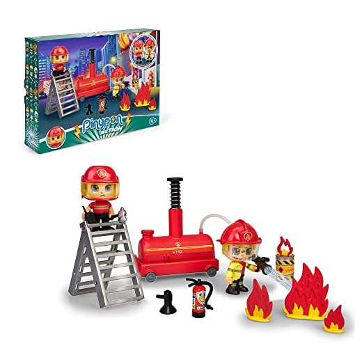 Pinypon Action- Bomba de agua y 2 Bomberos para niños y niñas de 4 a 8 años (Famosa 700016236)