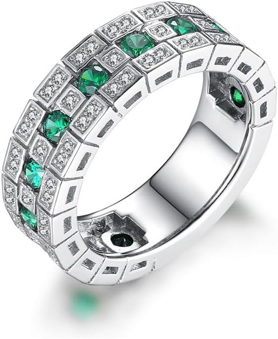 ENDLESSNESS & ETERNITY Green Emerald CZ Cubic Zirconia Half Eternity Wedding Band Ring 14K Gold Plated Chunky Statment Band Ring