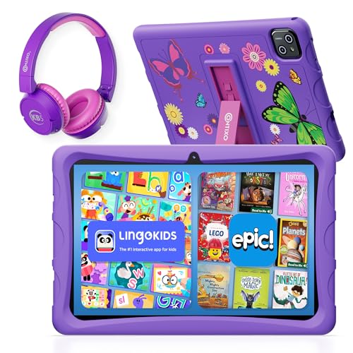 Image of Contixo 10 inch Kids Tablet with Headphones Bundle - K103 Toddler Tablet, Learning Educational Apps, 32GB Storage, 3GB RAM, Bluetooth, Android Parental Controls, Kid-Proof Case - Purple