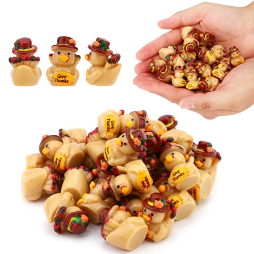 Sinbana 60pcs Thanksgiving Tiny Resin Turkey Ducks Thanksgiving Mini Ducks for Autumn Fall Party Favors Table Centerpiece Home Decor
