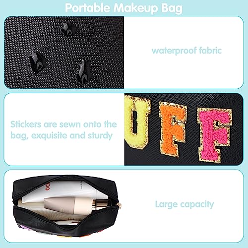 Fixwal Preppy Stuff Bag Set of 2, Travel Makeup Bag Cosmetic Bag, Makeup Brush Bag, Travel Purses for Women Girls, Black3