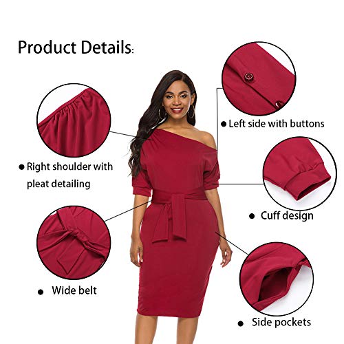 Image of Nature Comfy Elegant Womens Wear to Work One Shoulder Belted Pencil Dress