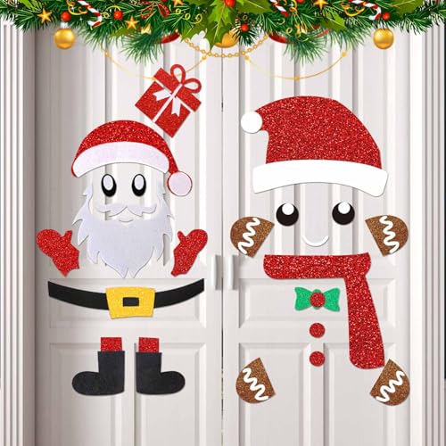 Decoracion Navidad Puerta,2 Estilos Pegatinas Navidad Adhesivo de Puerta Papá Noel y Muñeco de Nieve con Puntos...