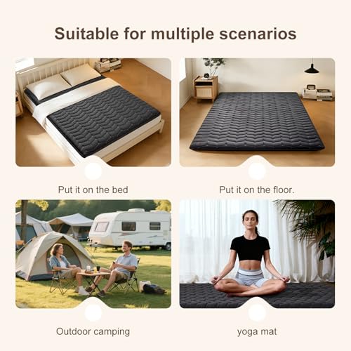 Premium Foam 3.2" Thick Japanese Futon Floor Mattress - Full Size 54"x80" 100% High-Density Foam,Comfortable Sleeping Pad,Tatami Mat for Dorm,Bedroom or Guest Room,Boys Girls Dormitory Pads(Black)