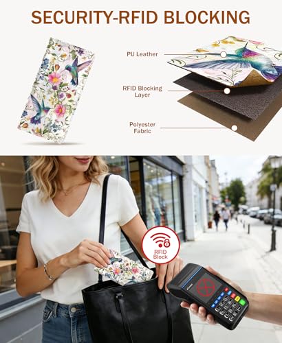 Image of Immaturus Womens Wallet RFID Blocking Slim Thin Credit Card Holder Birds | Long Bifold, 11 Card Slots, Cash Purse, Zipper Coin Pocket, Travel Clutch Billfold, PU Leather, ID Window, Ladies Woman Gift