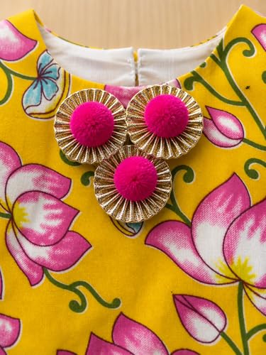 Image of A.T.U.N. (ALL THINGS UBER NICE) Baby Girls Cotton Ethnic Floral Lehenga Choli Set with Lace & Dupatta | Traditional 3-Piece Festive Outfit for Kids