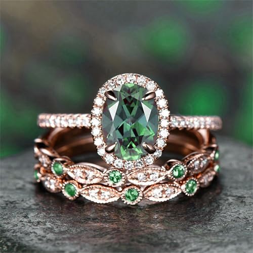 Emerald Wedding Ring Set for Women Antique Vintage Solitaire Created Green Emerald Ring Jewelry for Brides Wedding for Her2