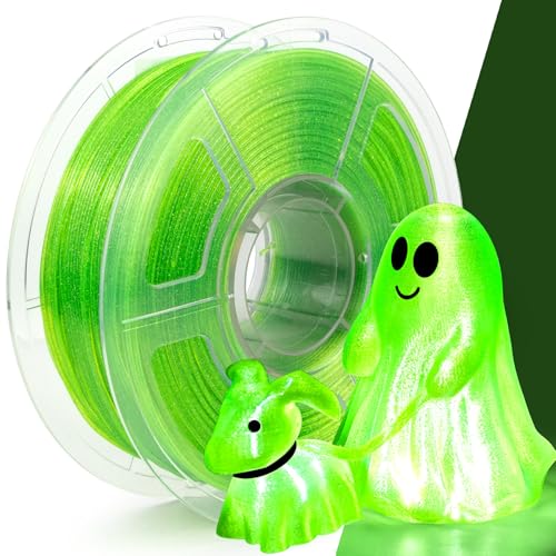 Image of IEMAI Glitter Clear PETG Filament 1.75mm Fluorescent Green 1KG, Sparkly Transparent Finish 3D Printer Filament Easy to Print for Lampshades, Home Decor & DIY Models