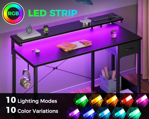 AODK 48 Gaming Desk with LED Lights & Power Outlet for Home Office