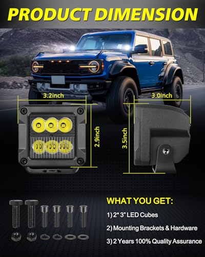 Image of 3 Inch LED Pods 120W CREE LED Cubes 3x3 Offroad Ditch Lights | Spot Flood Combo Beam, High Intensity CREE LEDs Square LED Cube Lights Pods for Truck Pickup Motorcycle SUV UTV ATV