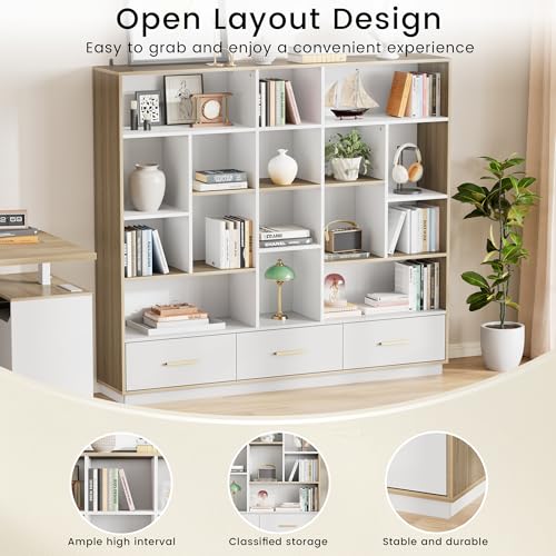 Image of ModernMate 60 inch Wide Bookshelf with 3 Drawers & 16 Open Display Storage