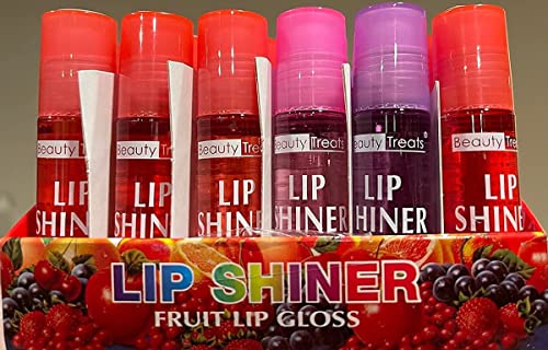 Lip Shiner Roll-On Fruit Lip Gloss By Beauty Treats; 6 Piece Assortment Set, 0.25Oz / 7G Each #TOP4