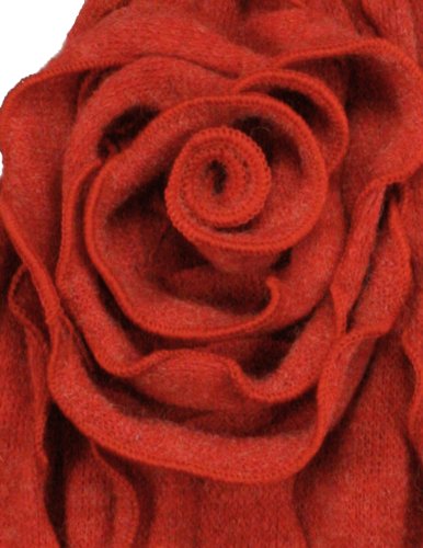 Acrylic Fashion Large Flower Ruffle Knitted Tassel Ends Long Scarf4