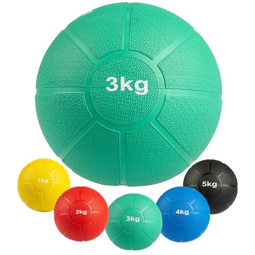 MATCHU - Médecine Ball - Disponible en 1, 2, 3, 4 et 5 kg - Diamètre : 19-22 cm - Caoutchouc résistant à l’Usure - Résistant à l’Eau et à la Transpiration (3 kg)