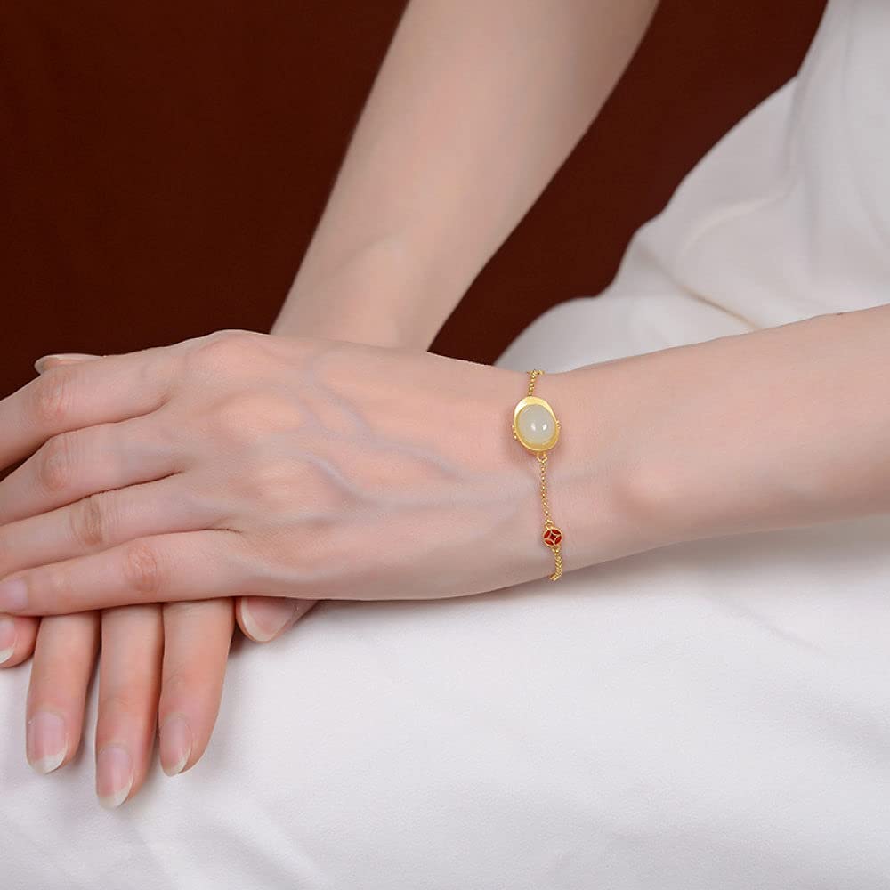 Girls Accessories Bracciale in Argento Sterling 925 Vintage per Donna Semplice Cloisonne Dorato Giada di lingotto Gioielli Classici Fascino Spiaggia Estiva Birthday Gift