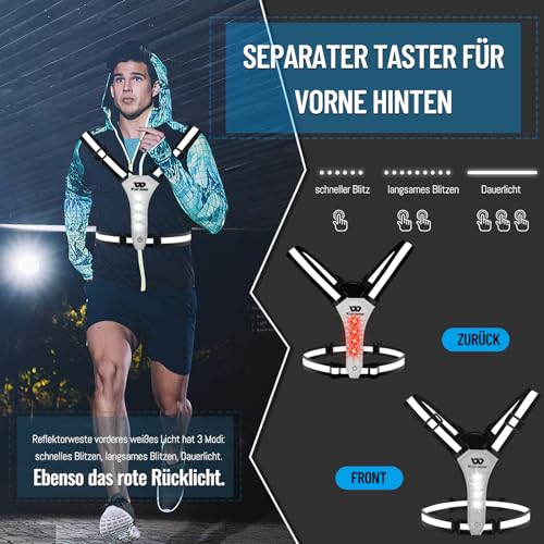 ICOCOPRO LED Warnweste Fahrrad Reflektorweste丨Laufweste Leuchtweste für Damen Herren Kinder丨USB Aufladbar Reflektierende Weste丨Lauflicht Joggen Reflektoren丨Sicherheitsweste