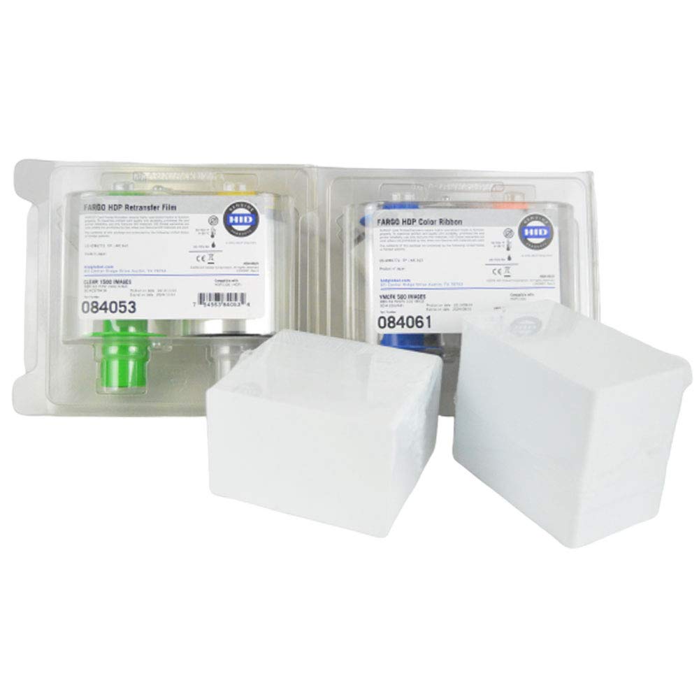Fargo 84061 YMCFK (500 Print Yield) + Fargo 84053 Transfer Film (1500 Transfer) + 200 Premium White PVC CR80.30 Cards - My ID City