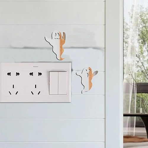 Miniatura 4 de Decoración de pared de fantasma de Halloween, 9 piezas, decoración de pared de fantasma blanco, calcomanías de pared de fantasma blanco, espejo