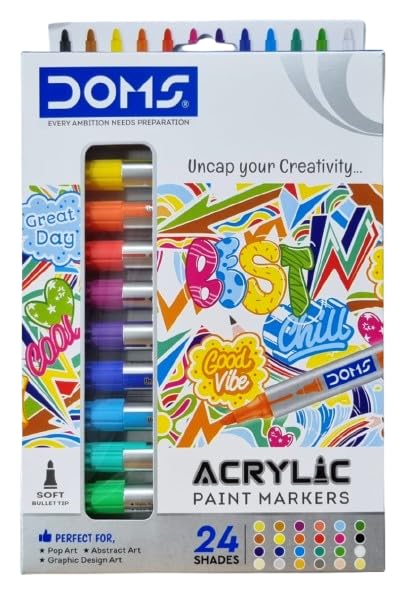 Image of Doms 24 Shades Acrylic Paint Markers| Soft Bullet Point| Suitable For Multipurpose Surfaces| Perfect For Pop Art, Abstract Art, Graphic Design| Pack of 1