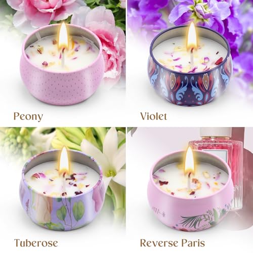 Scented Candles Gift Set for Women 4 Pack Soy Wax Candles with Dried Flowers Reusable Tin Aromatherapy Relaxation Gift for Birthday Mothers Day Valentines Day - Image 3