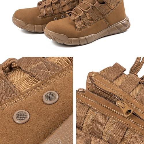 Men's Leather High Top Lace Up Military Tactical Boots With Side Zipper Lightweight Non-Slip Rubber Outsole Desert Combat Boots For Backpacking Travel Army Jungle Hunting2