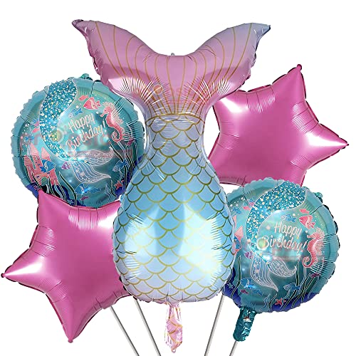 Image of Propsicle Birthday Foil Mermaid Theme Birthday Decoration Balloon Green Pack of 5 Girl Birthday Party Supplies Item