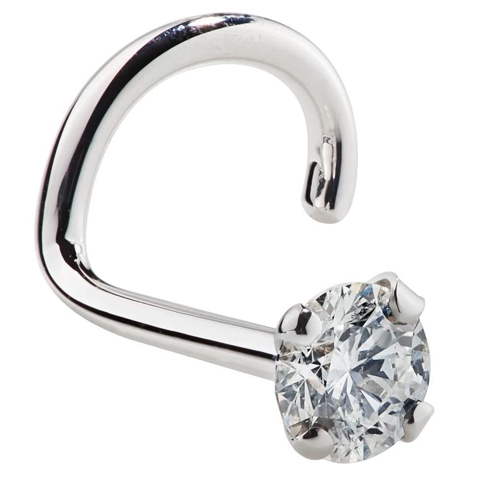 FreshTrends14K White Gold SI1-SI2 G-H Diamond Nose Ring | USA Made | Gold Nose Stud - 20 Gauge Genuine Diamond Nose Stud for Women | White Gold Nose Ring & Real Diamond Nose Ring | Small Diamond
