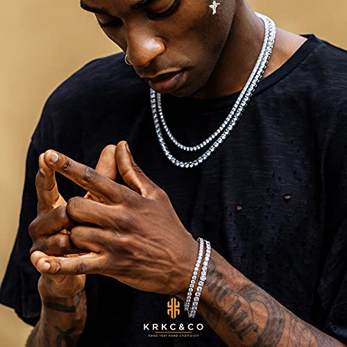 KRKC&CO Tennis Necklace Chain for Men, 3/4/5mm, Luxury Anniversary Birthday Gift for Him, Gold/White Iced Out Prong-Setting 5A Cubic Zirconia Stones Hip Hop Rappers Jewelrys3