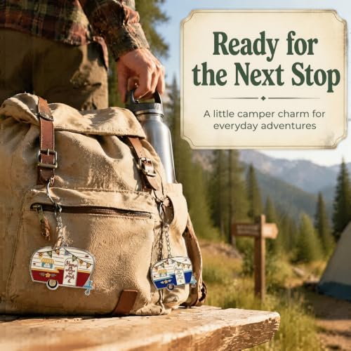 Image of Camper Keychain Happy RV Keyring RV Keychain Couples Keychain Set Gifts for Men Women Camping Accessories 2 Pack