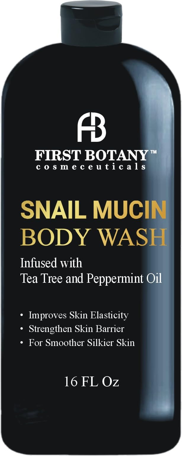 First Botany All Natural Body Wash - Fights Body Odor, Athlete’s Foot, Jock Itch, Nail Issues, Dandruff, Acne, Eczema, Shower Gel for Women & Men, Skin Cleanser -16 fl oz (Tea Tree Snail Mucin)