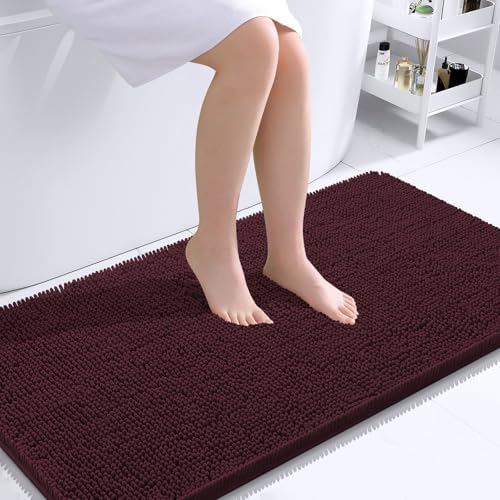 Image of OLANLY Large Bathroom Rugs 40x24, Extra Soft Absorbent Chenille Bath Rugs, Rubber Backing Quick Dry, Machine Washable Bath Mats for Bathroom Floor, Tub and Shower, Home Decor Accessories, Black Cherry