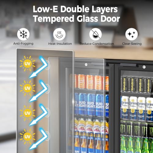 Image of Back Bar Cooler with 2 Glass Door, Commercial Beverage Fridge Under Counter, 7.2 Cu.Ft Display Refrigerator with Safety Locks for Beer, Soda, Wine, Built-In /Freestanding for Bar Restaurant Home