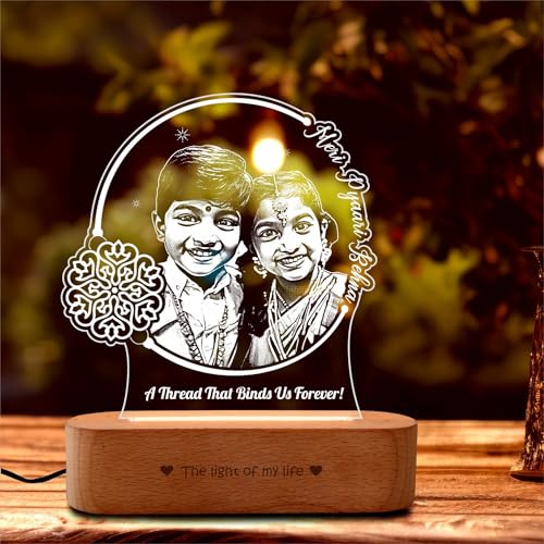 Image of ZOCI VOCI Rakshabandhan Gift for Sister, Cousin Or Sibling Acrylic Personalized Engraved LED Photo Lamp - | Unique Rakhi Gift for Brother (Threads of Love, Lamp Only)