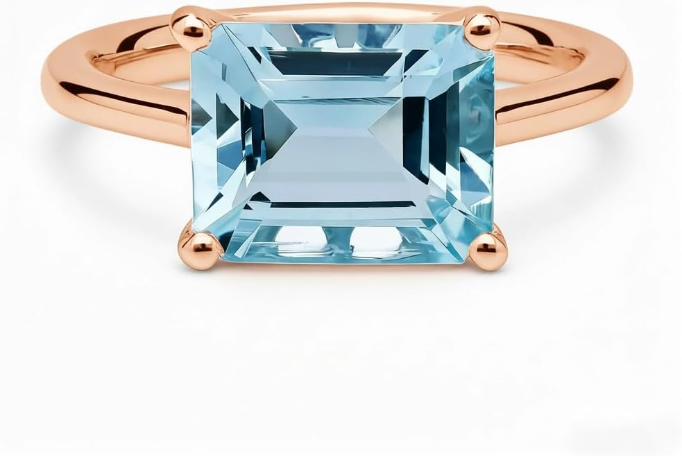 Blue Aquamarine Rings for Women 925 Sterling Silver/10K/14K/18K Gold Moissanite Accent Engagement Promise Rings for Her Personalized