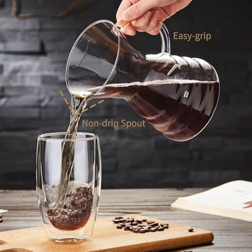 Image of Unbreakable - 18 Pack Pour Over Coffee Maker with Permanent Stainless Filter 27 fl oz, Thickened Heat-Resistant Borosilicate Glass Dripper Coffee Brewer, Stovetop Safe