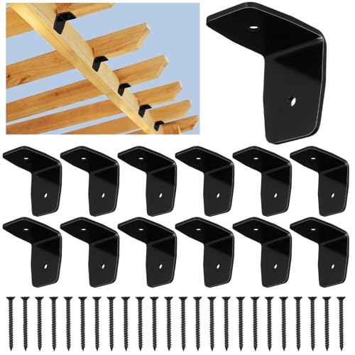 MorningRo 12 Pcs Black Galvanized Steel Pergola Rafter Clips