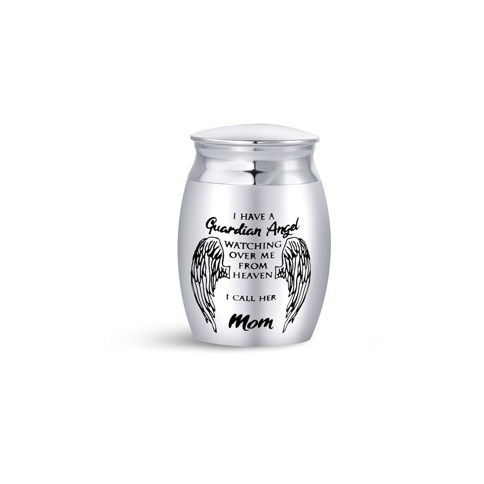 FGT Mini Urns for Ashes Cremation for Mom Funeral Urns Memorial Keepsake I Have a Guardian Angel Watching Over Me From Heaven Stainless Steel Silver
