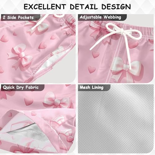 Pigsaly Boys Swim Trunks Pink Coquette Ribbon Bow Hearts Boys Board Shorts Swimsuit Swimwear Summer Bathing Suit 3T3